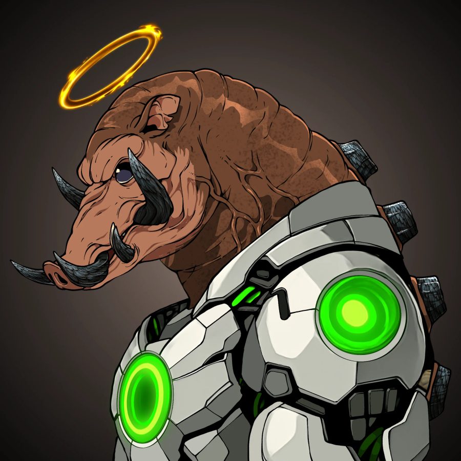 Ravager with flaming halo and powered armor